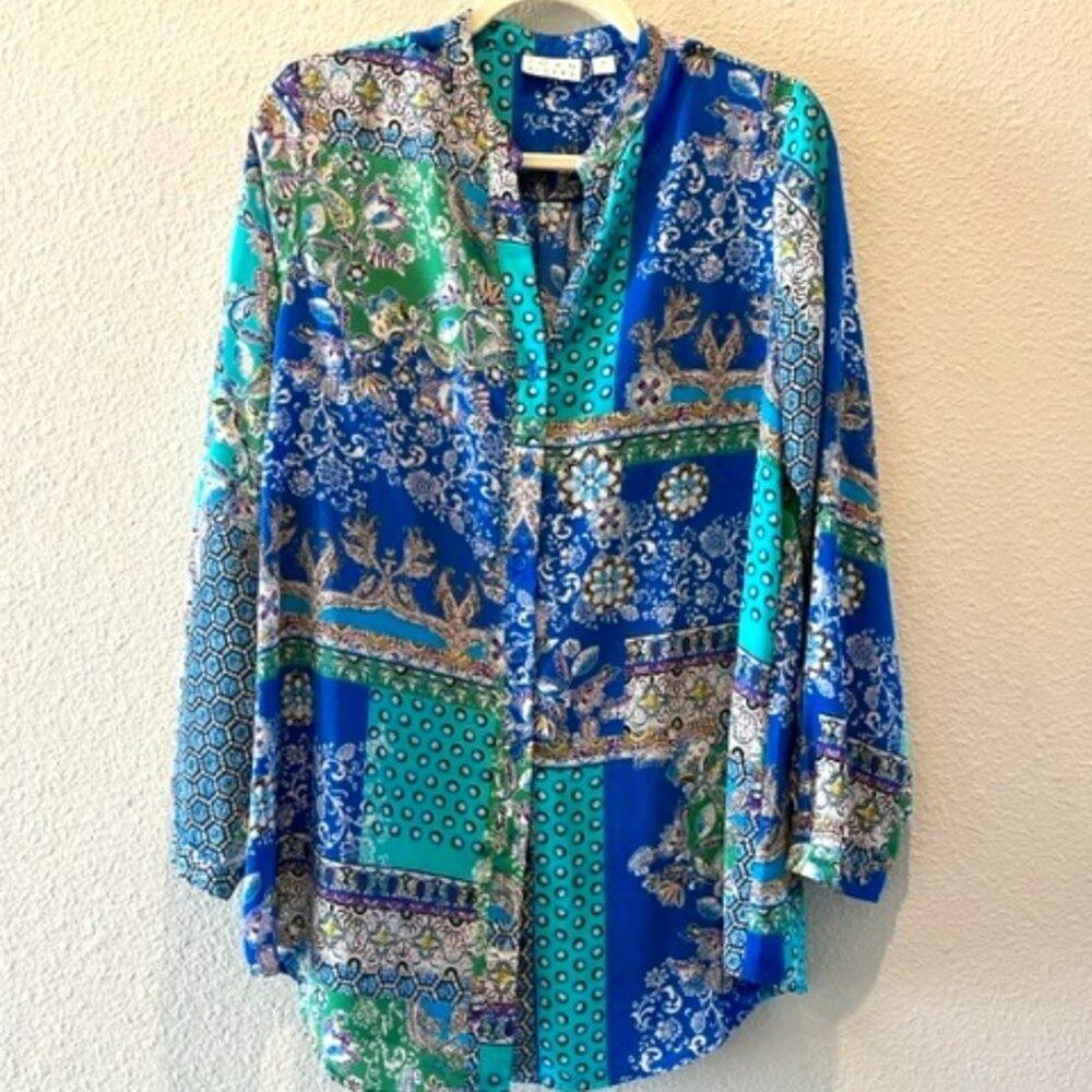 Joan Rivers Size 16 Patchwork Print Textured Blou… - image 5